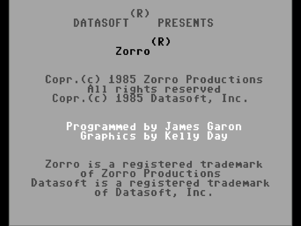 Title Screen of Zorro for Commodore 64